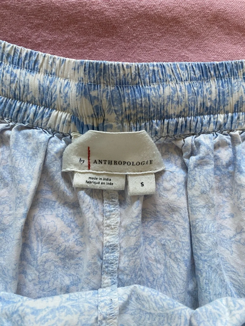 Anthropologie Blue White Toile Print Lace Trim Pajama Shorts Small